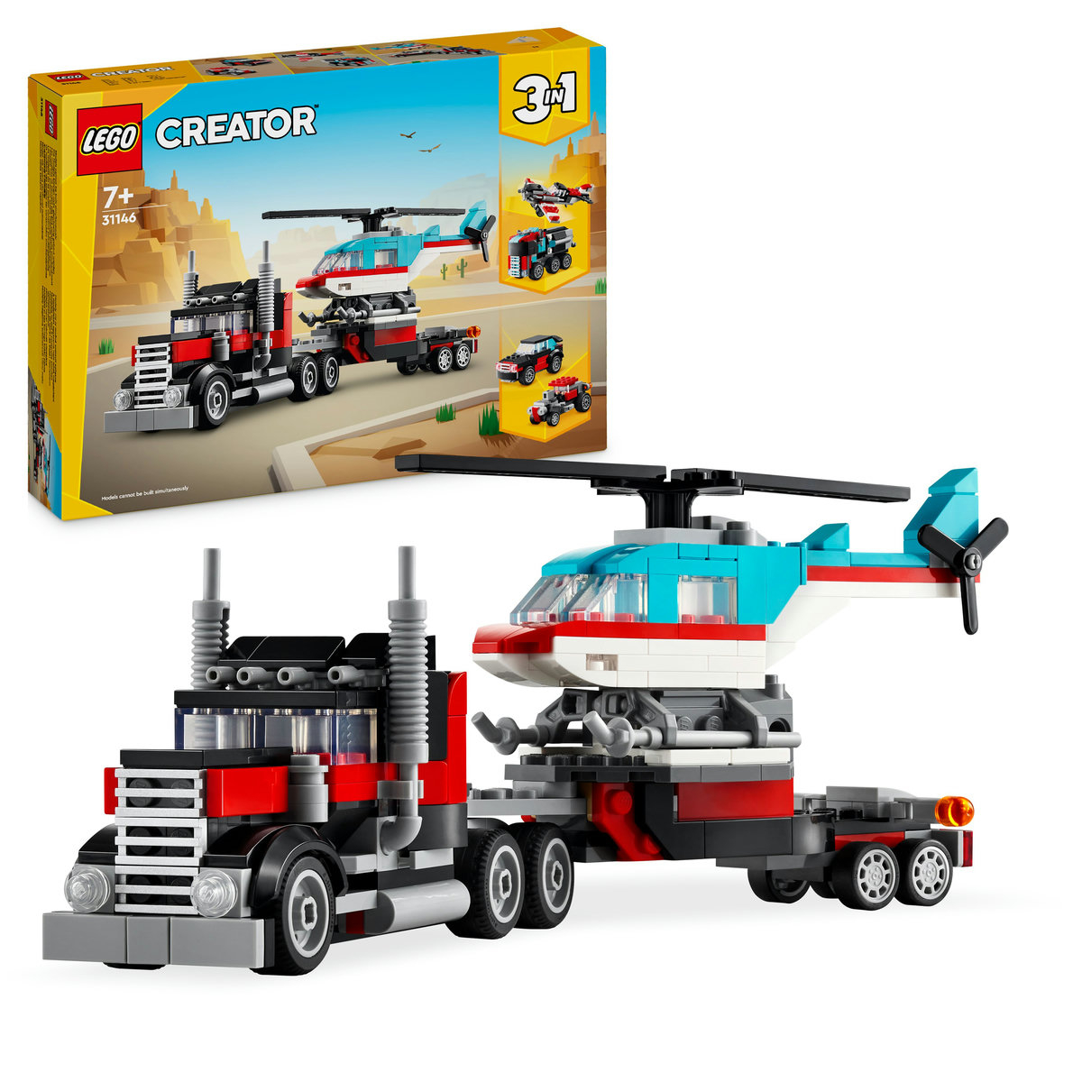 LEGO Creator 3 in 1 - Camioneta-platforma cu elicopter 31146, 270 piese