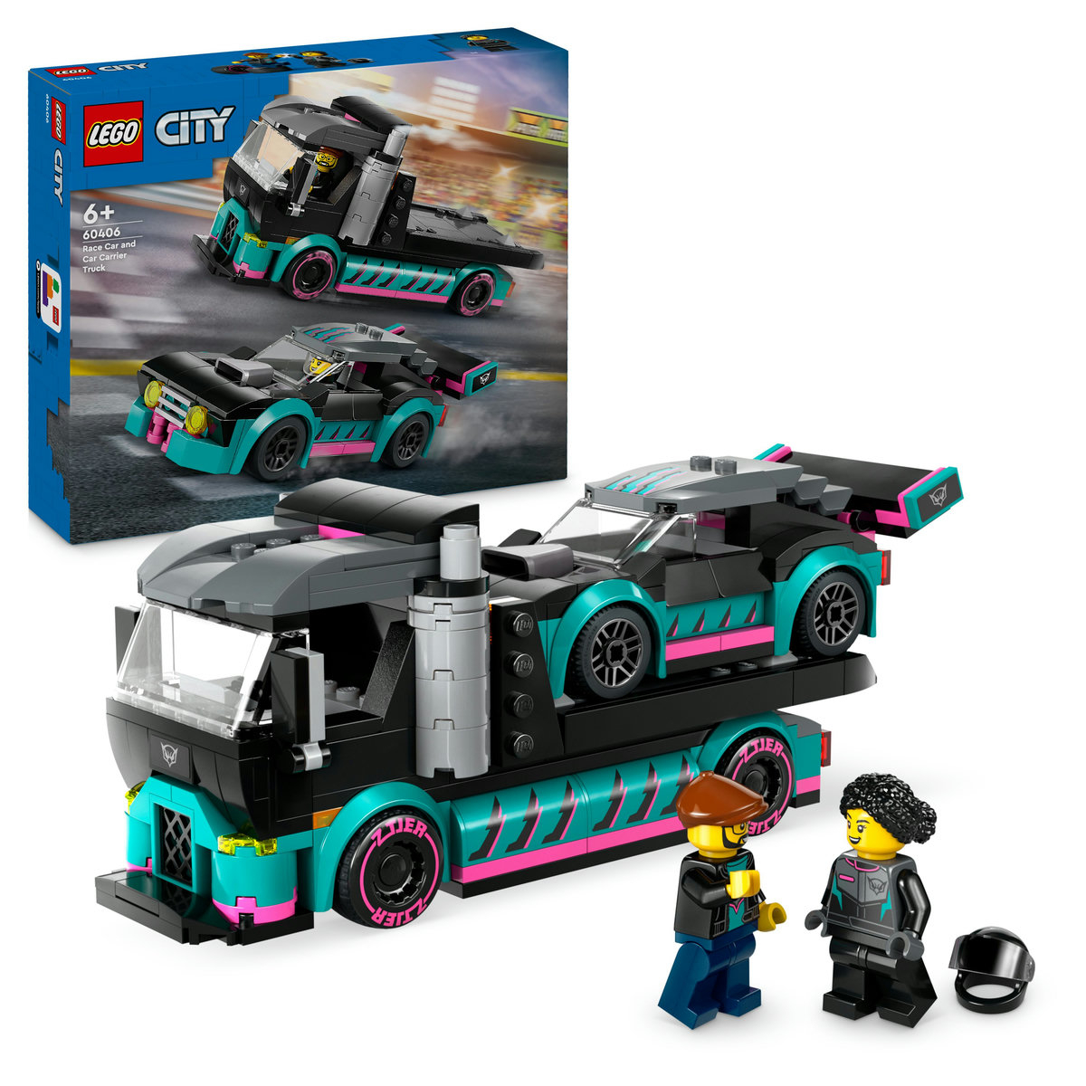 LEGO City - Masina de curse si camion transportator de masini 60406, 328 piese