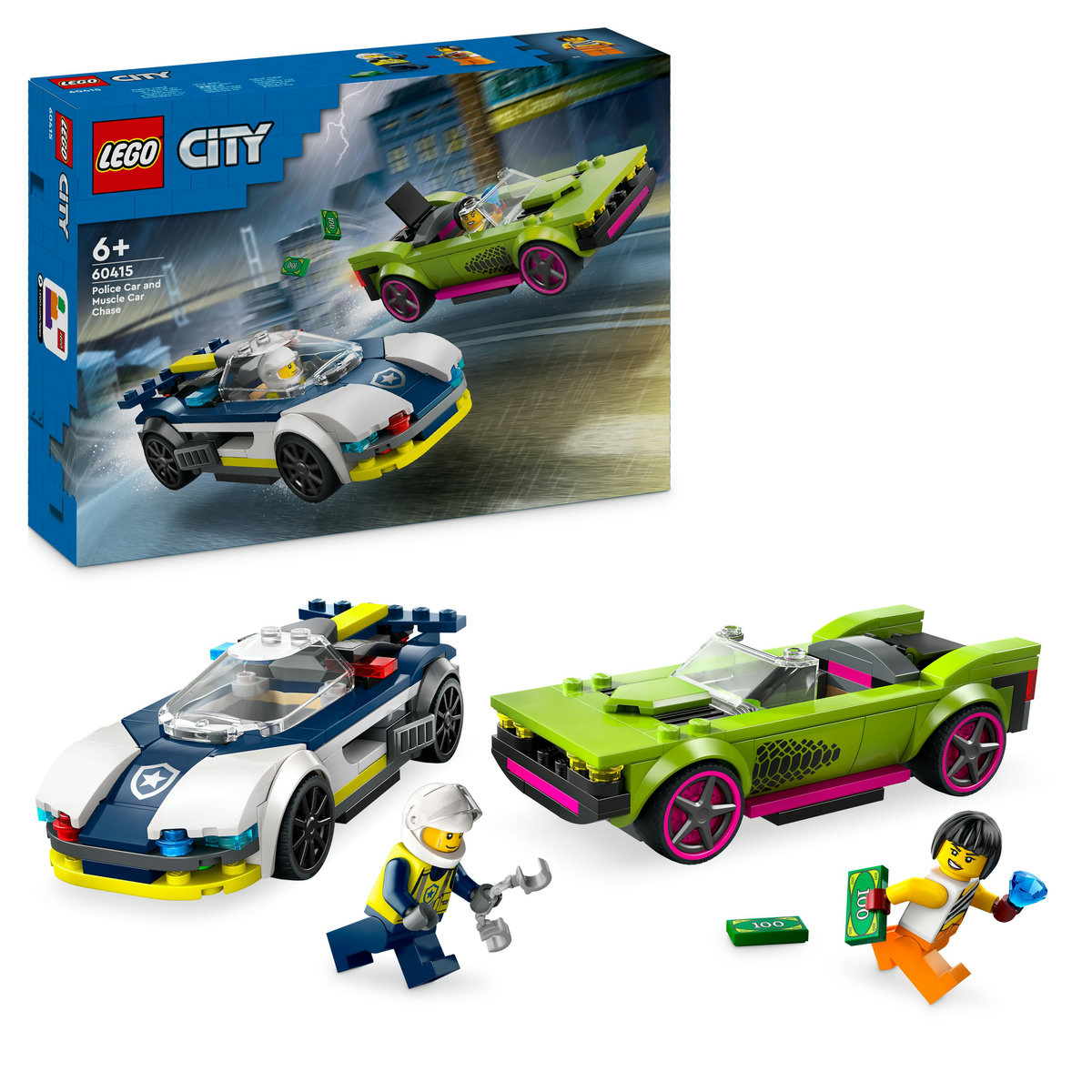 LEGO City - Urmarire cu masina de politie si masina puternica 60415, 213 piese