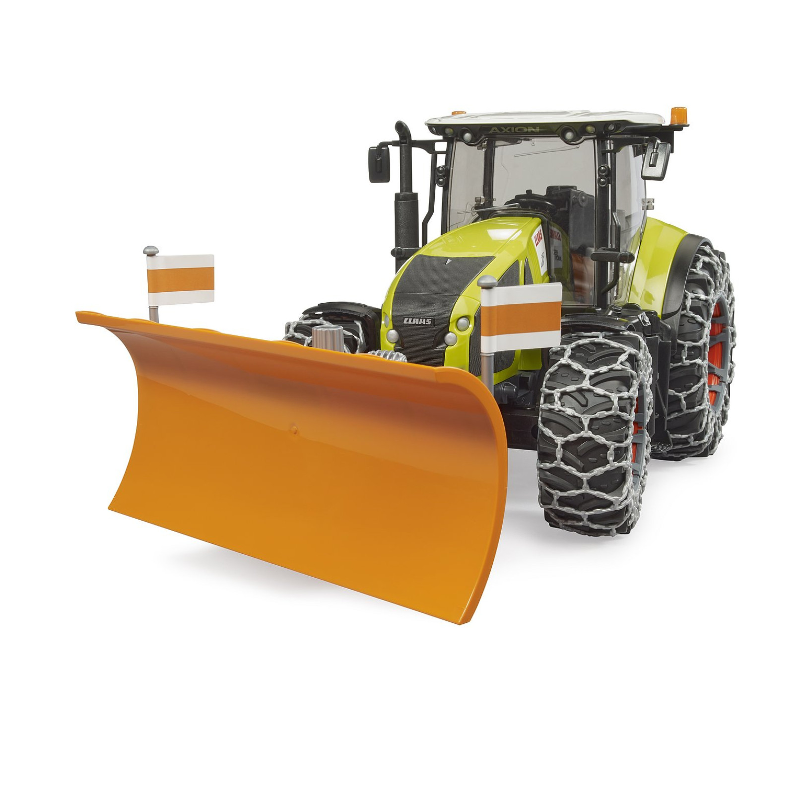 Tractor Bruder Claas Axion 950 cu lanțuri de zăpadă și lamă