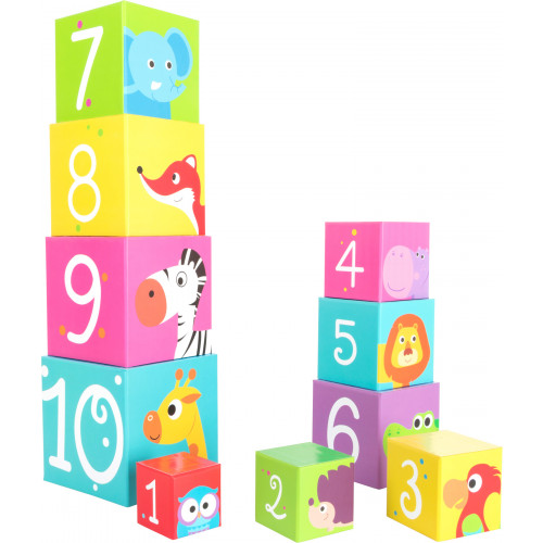 Cuburi de constructie cu numere si animale salbatice, din carton