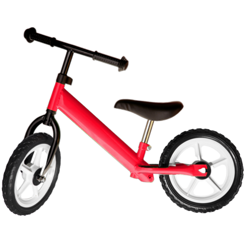 Bicicleta fara pedale rosu pentru copii, cu roti albe