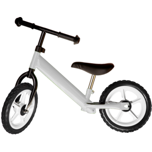 Bicicleta fara pedale gri pentru copii, cu roti albe