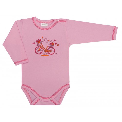 Body bebe fetita roz cu imprimeu de bicicleta