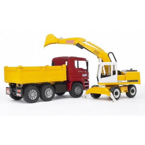 Camion basculabil MAN cu excavator Liebherr - Bruder 02751 - element galerie