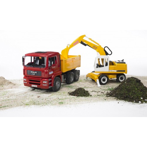 Camion basculabil MAN cu excavator Liebherr - Bruder 02751 - element galerie