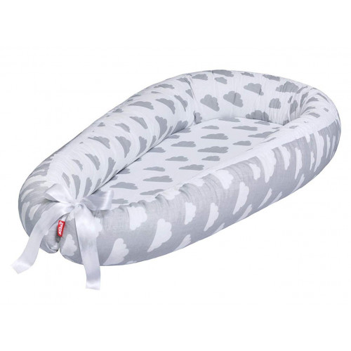 Cuib pentru bebelusi Scamp, Premium Baby Nest, cu saltea de cocos, 100% bumbac, antialergic, Clouds White Grey - element galerie