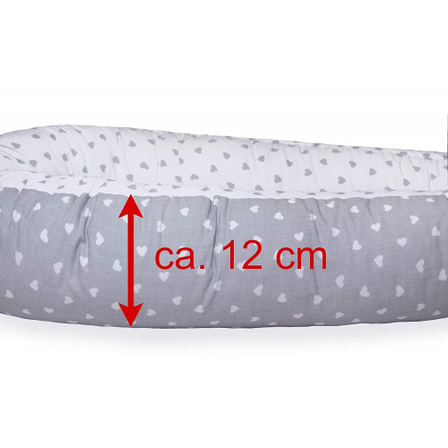 Cuib pentru bebelusi Scamp, Premium Baby Nest, cu saltea de cocos, 100% bumbac, antialergic, Little Heart White Grey - element galerie