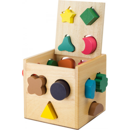 Jucarie educativa, cub din lemn, forme geometrice din lemn