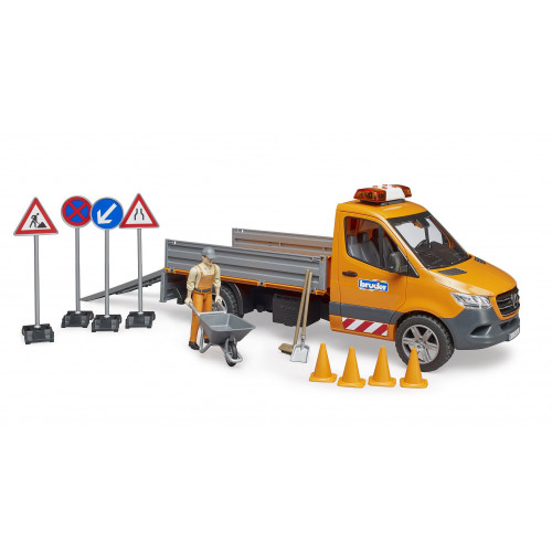 Mercedes Benz Sprinter basculabil cu girofar, sofer si accesorii - Bruder 02677 - element galerie