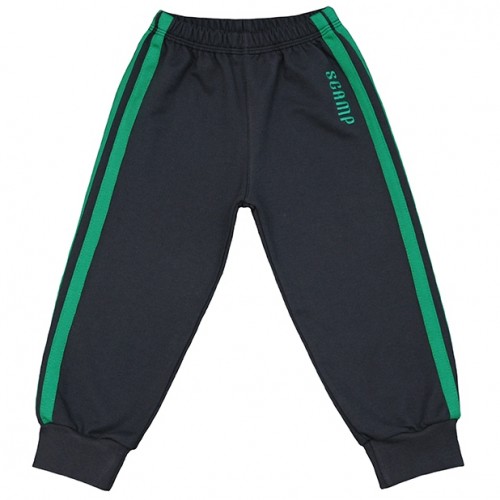 Pantaloni trening cu elastic in talie negru cu dungi verzi