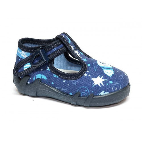 Pantofi baietel, cu catarama, din material textil, albastru, cu motiv REB5284