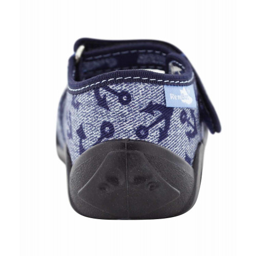 Pantofi baietel cu scai, din material textil, bleumarin, cu motiv - element galerie