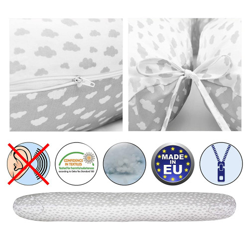 Perna Scamp 3 in 1 pentru gravide, alaptat, bebelusi, 150 cm, Little Clouds Gray White  - element galerie