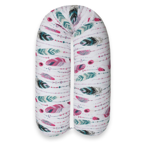 Perna de gravide si alaptare cu husa detasabila din bumbac, 150 cm, FeatherPinkGreen - element galerie