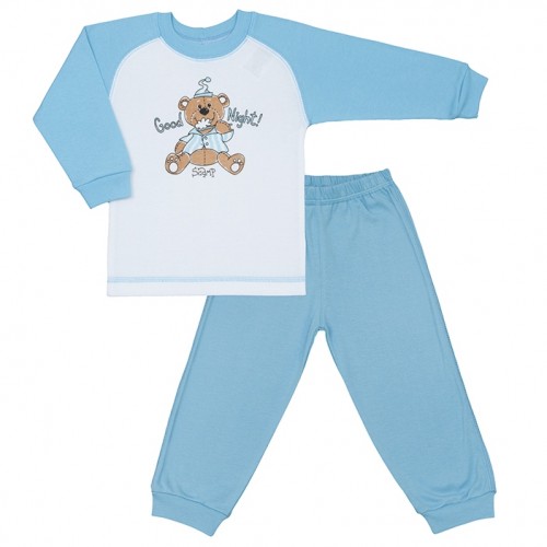 Pijama copii cu motiv ursuleti, alb cu albastru