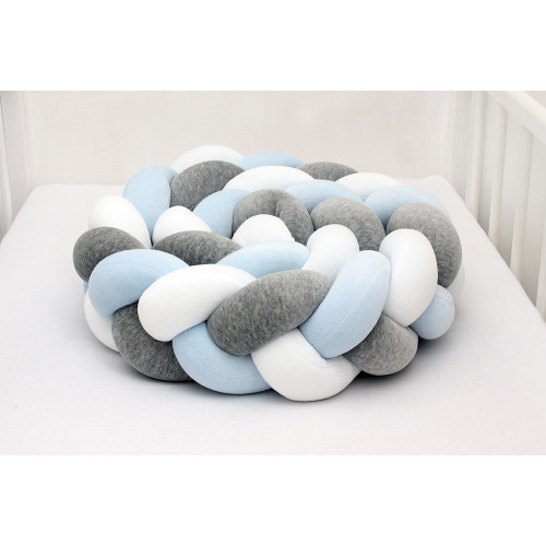 Protectie laterala patut Scamp, impletita, 210 cm, alb-gri-albastru - element galerie