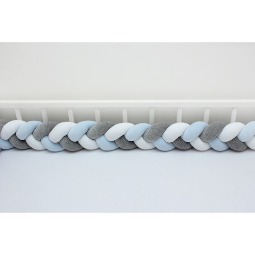 Protectie laterala patut Scamp, impletita, 210 cm, alb-gri-albastru - element galerie