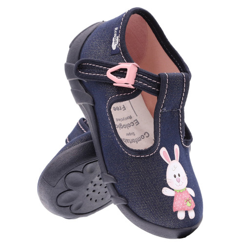 Pantofi fetite, din material textil cu sclipici, cu motiv iepuras