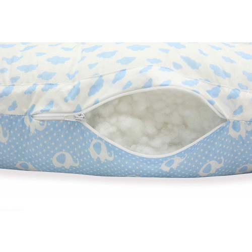 Cuib pentru bebelusi Scamp, Premium Baby Nest, cu saltea de cocos, 100% bumbac, antialergic, Blue Clouds Elephant - element galerie