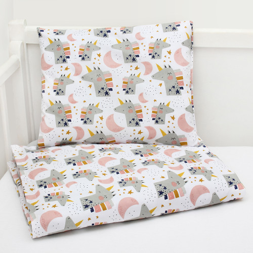 Set lenjerie pătuț Scamp Unicorn 70x90 cm – bumbac 100%, imprimeu cu unicorni colorați