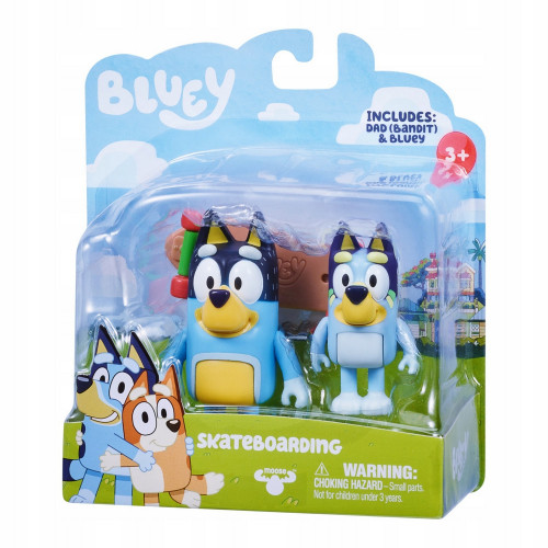 Set 2 figurine Bluey, Bandit si Bluey cu skateboard - element galerie