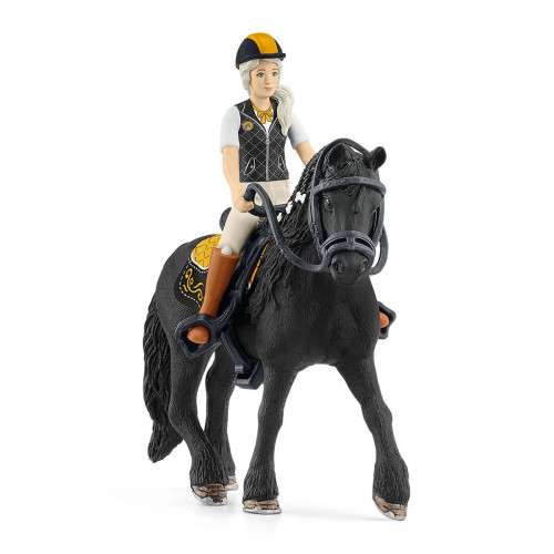 Set de joacă Schleich Horse Club Tori și Printesa – figurină Tori cu iapa friziană, șa, cască și frâu