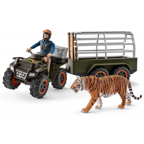 Set Schleich 42351, Padurar transportand un tigru cu ATV-ul