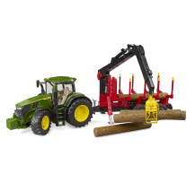 Tractor Bruder John Deere 7R 350 cu remorcă forestieră și bușteni