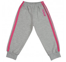 Pantaloni trening cu elastic in talie, gri cu dungi roz