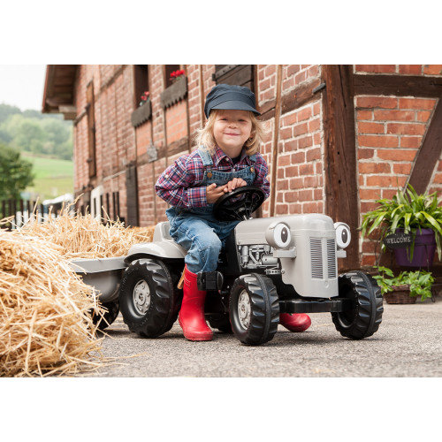 Tractor cu pedale Rolly Toys 014941, Little Grey Fergie cu remorca