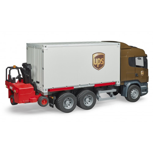 Camion Scania UPS cu container si stivuitor portabil, Bruder 03581