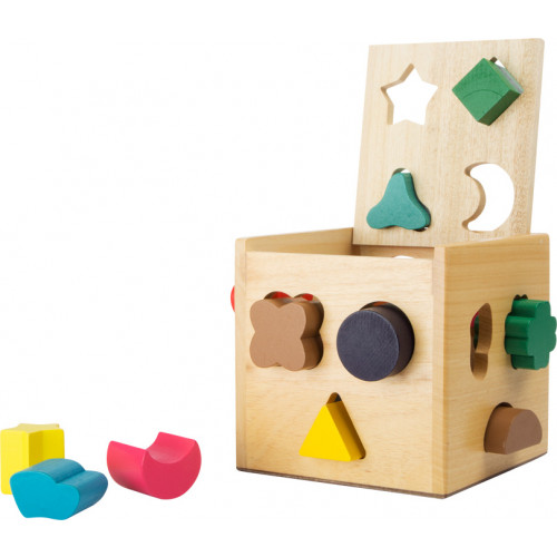 Jucarie educativa, cub din lemn, forme geometrice din lemn