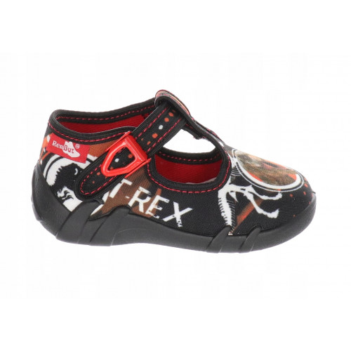 Pantofi baietel, cu catarama, din material textil, negru, T-rex