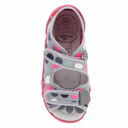 Sandale fetite, din material textil, gri, cu bulinute colorate
