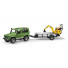 Masina Bruder 02593, Land Rover cu remorca, excavator JCB, + muncitor