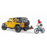 Jeep Wrangler Rubicon, cu bicicleta de munte si ciclist, Bruder 02543