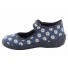 Pantofi fetite, din material textil, albastru inchis cu floricele albe REB5253