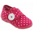 Papucei fetite, din material textil, roz, cu bulinute albe REB5045