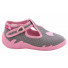 Papucei fetite, din material textil, gri, cu bulinute roz