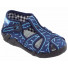 Sandale baietel, cu catarama, din material textil, albastru cu motiv
