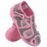 Sandale fetite, cu catarama, din material textil, gri cu bulinute roz