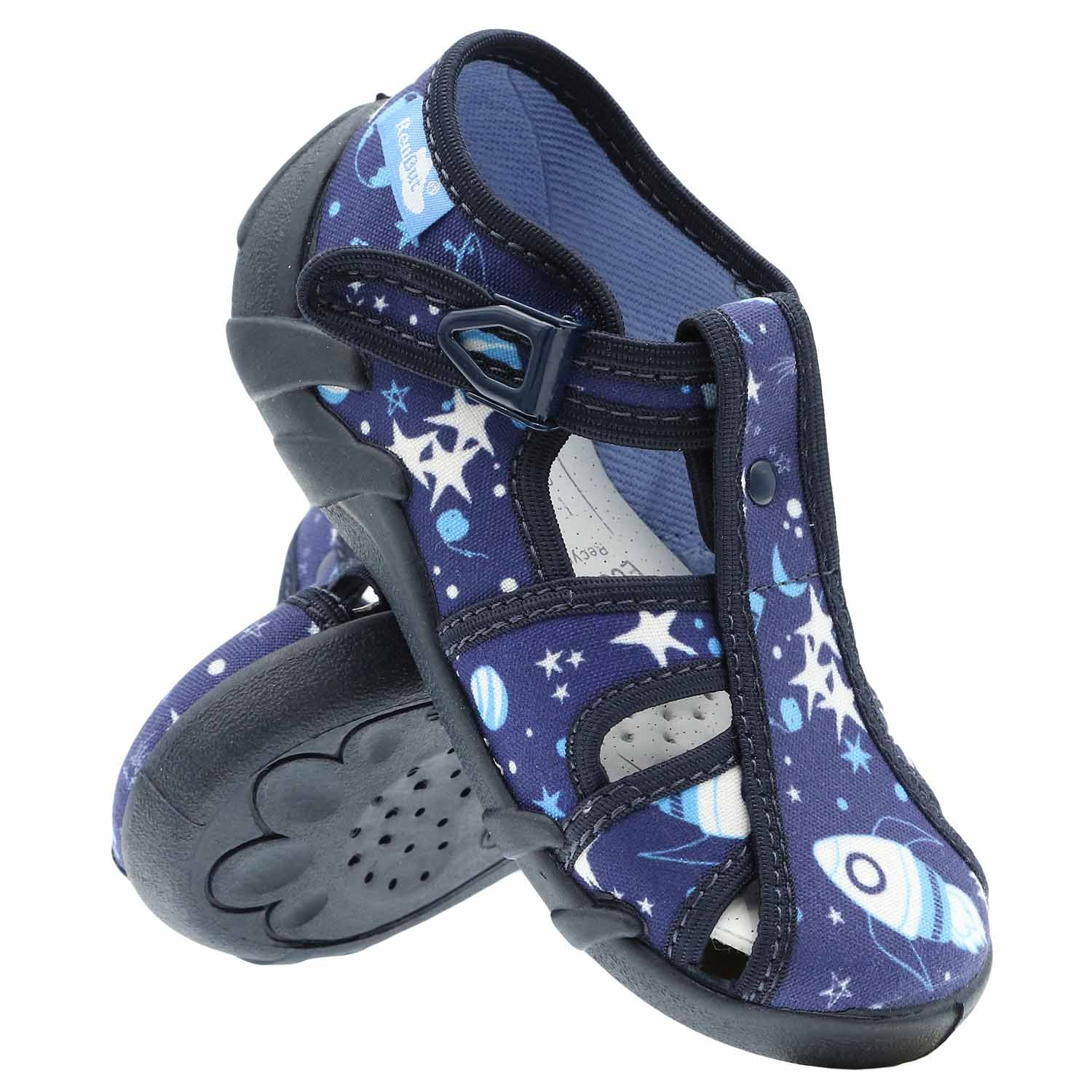 Sandale baietel, cu catarama, din material textil, albastru, Space