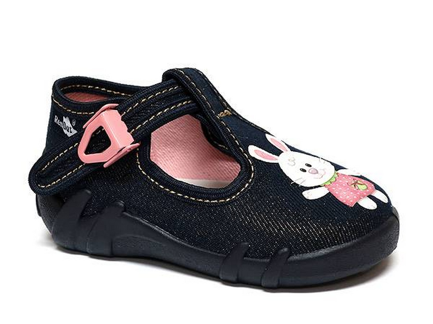 Pantofi fetite, din material textil cu sclipici, cu motiv iepuras