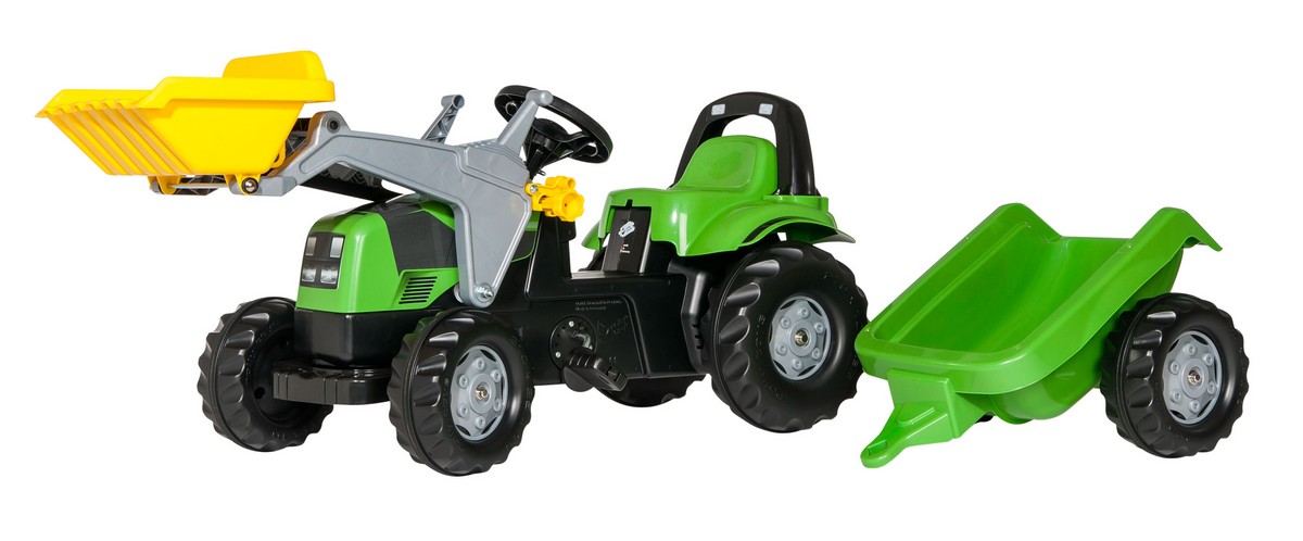 Tractor cu pedale Rolly Toys, Deutz cu incarcator frontal si remorca