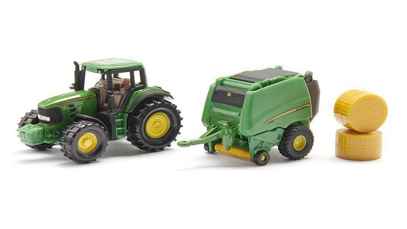 Tractor John Deere cu presa de balotat, Siku 1665